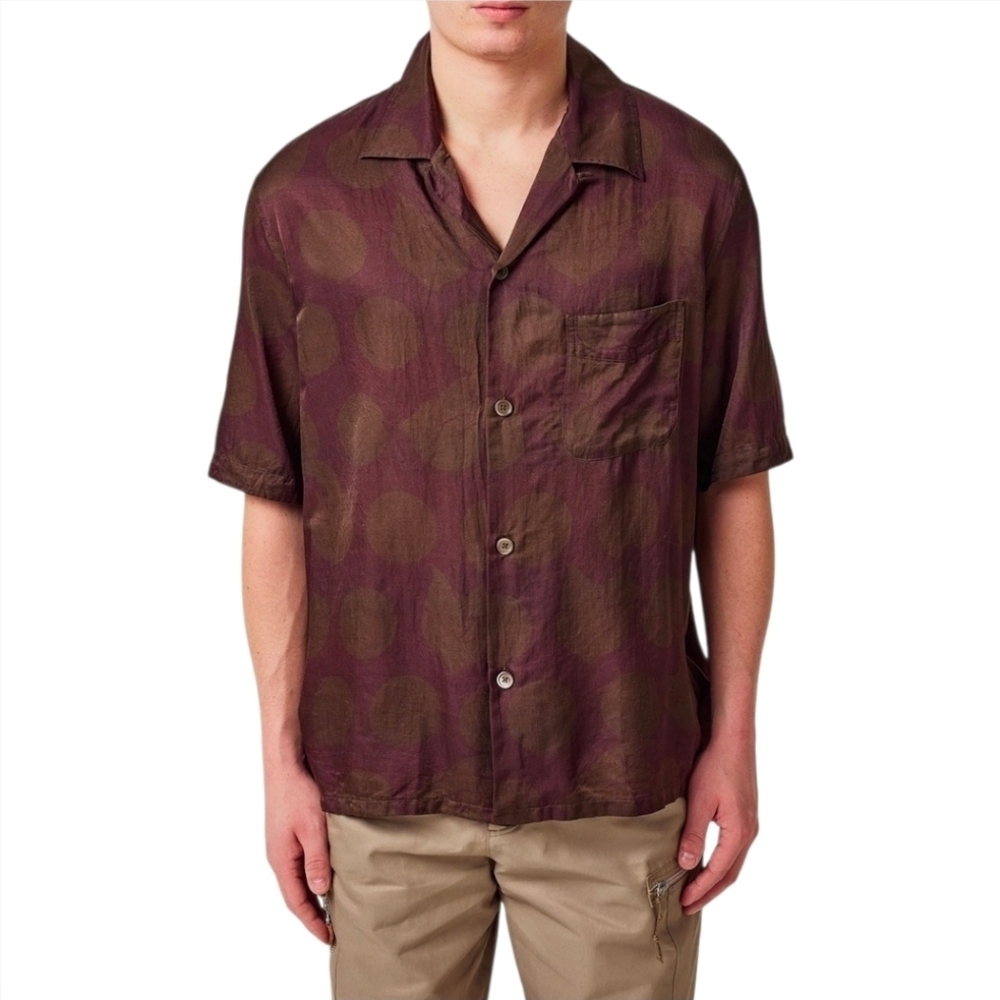 OUR LEGACY | Silk-Blend Short Sleeve Shirt | Brown Purple Polka Dot | IT 46 / S